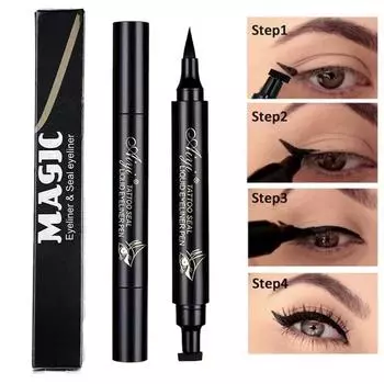 Ручка-ручка «один в глазу», подводка для глаз с двойной головкой, черная, быстросохнущая, стойкая, водостойкая подводка для глаз, макияж глаз, косметика