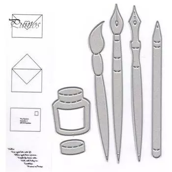 Ручка с чернилами, кисть, металлические штампы, сделай сам, скрапбук, тиснение, бумажные карты, альбом, трафарет серебряный