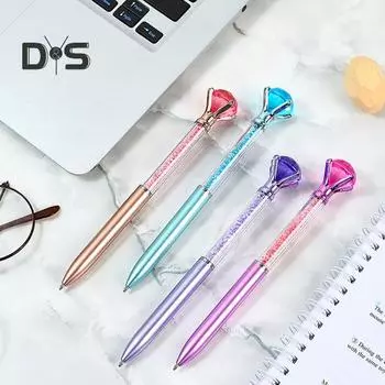 Ручка с искусственным бриллиантом, металлическая блестящая шариковая ручка 0,5 мм, вращающаяся ручка для письма со сверкающими стразами для домашнего офиса и школы 12pcs