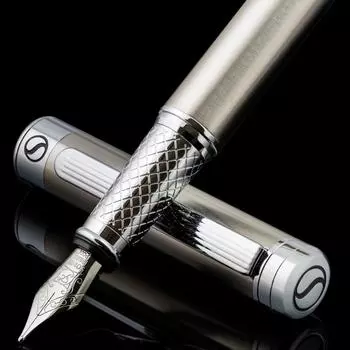 Перьевая ручка Scriveiner Stainless — потрясающая роскошная ручка со стальной отделкой, перо Schmidt Steel (хорошо), Лучший подарочный набор ручек для мужчин и женщин, профессиональный