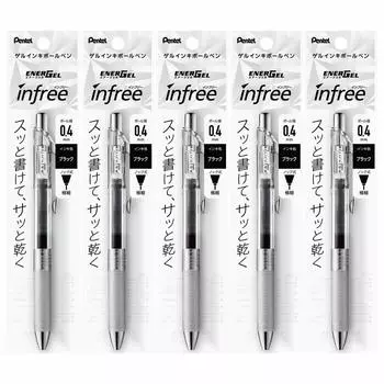 Ручка шариковая Pentel Гелевые чернила Energel Infree Прозрачный корпус Черный 5 штук 0,4 мм XBLN74TL-A чёрный