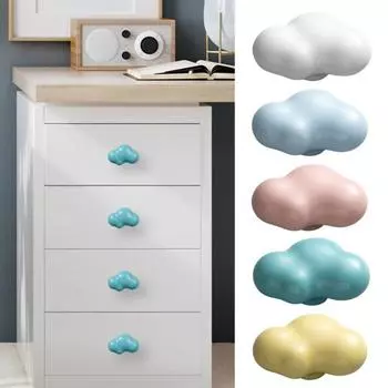 Ручка шкафа Ручка выдвижного ящика Гладкая поверхность Простая установка Керамическая ручка для шкафа в форме облака синий
