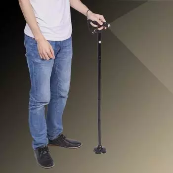 Ручка складная портативная противоударная телескопическая прогулочная палка для альпинизма Without LED Light чёрный