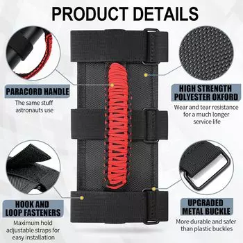 Ручки для защитного бруса с металлической пряжкой и паракордовой ручкой для Jeep Wrangler YJ TJ JK JL Sports Sahara Freedom Rubicon X и Unlimited красный
