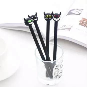 Ручки гелевые черные злое лицо мультфильм пластик письмо кавайные канцелярские принадлежности 4 шт. 1pcs