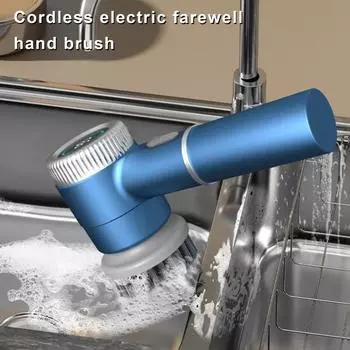 Ручная электрическая щетка для чистки с 5 насадками, вращение на 360 градусов, кухня, ванная комната, горячая раковина, портативная щетка для чистки скруббера серый
