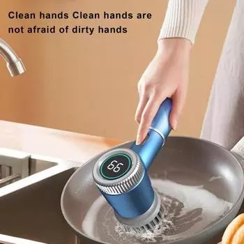 Ручная электрическая щетка для чистки с 5 насадками для вращения на 360 градусов для кухни, ванной комнаты, раковины, портативный скруббер белый