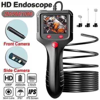 Ручная эндоскопическая камера 1080P HD 2,4-дюймовый IPS HD-экран Бороскоп Объектив сверхвысокой четкости 8 мм с подсветкой Портативная эндоскопическая камера 2m-front camera чёрный