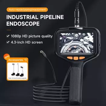 Ручная эндоскопическая камера 1080P HD экран 2MM/5MM/10MM двойной объектив трубный инспекционный бороскоп IP67 водонепроницаемый 2m чёрный