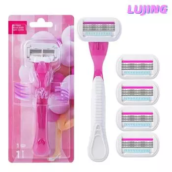 Ручная безопасная сменная головка, бритва для женского тела, набор лезвий для удаления волос на теле, женское бритье, Т-образная накладка для удаления волос, сменная головка 1 Handle 1 Blade розовый