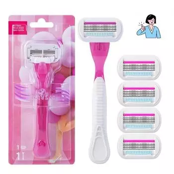 Ручная безопасная женская бритва для бритья волос на теле, 4-слойные лезвия, женская бритва для удаления волос для девочек, бритва для бритья в области бикини, подмышек 1 Blade розовый