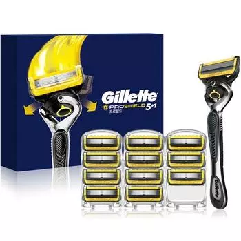 Ручная бритва Gillette ProShield Yellow Ручка для бритвы 1шт + Лезвие для бритвы 12шт, 1 комплект