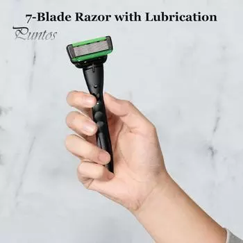 Ручная бритва с 5 сменными лезвиями, 7 слоев лезвий из нержавеющей стали, резиновая ручка, для мужчин и женщин, триммер для удаления волос и бороды, инструмент для бритья синий