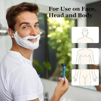 Ручная бритва с 5 сменными лезвиями, 7 слоев лезвий из нержавеющей стали, резиновая ручка, для мужчин и женщин, триммер для удаления волос и бороды, инструмент для бритья синий