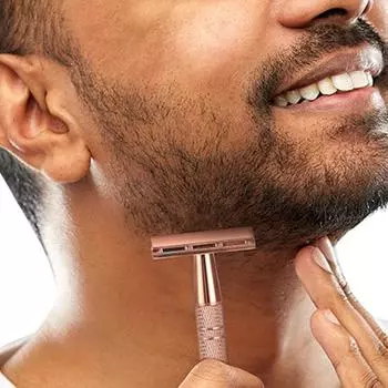 Ручная бритва с 5 сменными лезвиями, коробка для хранения, острое лезвие из цинкового сплава, алюминиевая ручка, мужской и женский триммер для волос, бритва для удаления бороды A розового золота