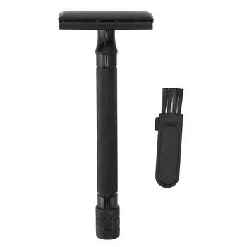 Ручная бритва с двойным лезвием, металлическая удобная ручка, безопасная бритва для бороды, триммер с чистящей щеточкой для