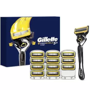 Ручная бритвенная ручка Gillette ProShield, желтая, 1 комплект + лезвие, 12 комплектов, разные цвета, 1 комплект
