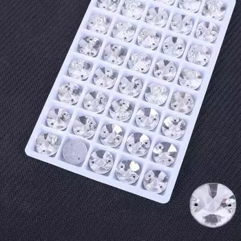 Ручная дрель для стекла Weichen с плоским дном и двумя отверстиями, круглая плоская пряжка, цветной алмаз особой формы, самодельная дрель с двумя отверстиями 14 * 14mm 28pcs/bag белый