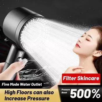 Ручная душевая лейка с 5 режимами распыления Фильтрованная душевая лейка с напором и бытовым фильтром, устойчивым к падениям белый