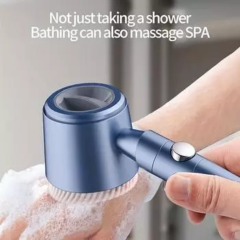 Ручная душевая лейка высокого давления с угольным фильтром — 5 режимов струи, мягкий силиконовый массаж, простая установка — идеально подходит для пожилых людей и молодежи синий