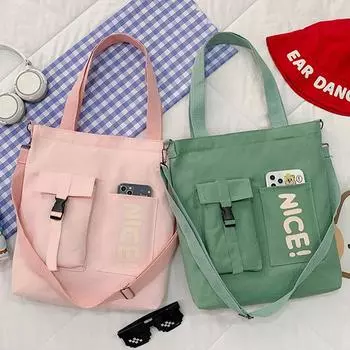 Ручная холщовая сумка для студенток, сумка через плечо, сумка для занятий, литературная сумка для девочек из холста