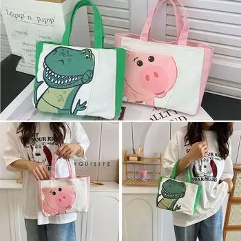 Ручная холщовая сумка, холщовые сумки, большая вместимость, студенческая сумка для хранения, подарки, сумка Qiqi Ham Pig розовый