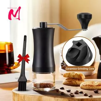 Ручная кофемолка из нержавеющей стали, профессиональная, с двойным подшипником, регулируемая, с ручными жерновами, для измельчения кофейных зерен чёрный