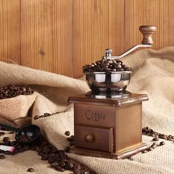 Ручная кофемолка JMJM Mini Coffee Bean Spice Vintage Style Hand Grinder Crank Wooden Manual Kitchen коричневый