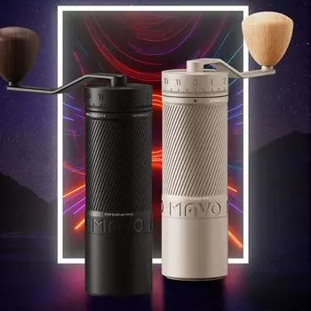 Ручная кофемолка MAVO PHANTOX PRO с жерновами 45 мм / 120 щелчков / 3 подшипника фиксируют центральный вал / Ручная кофемолка серебряный