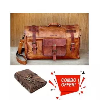 Ручная кожаная дорожная сумка из натуральной кожи для выходных в тренажерном зале для мужчин винтажный багаж на ночь. С комбинированным кожаным дневником 30 x 12 x 10 in коричневый
