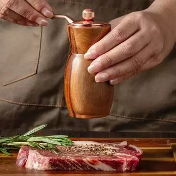 Ручная мельница для перца, ручная мельница с корпусом из акации, металлической ручкой, керамическими лезвиями, ретро-мельница для соли для кухни