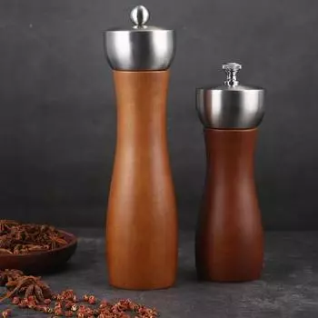 Ручная мельница для перца с металлической головкой, соль, перец, кухонные принадлежности, деревянная мельница для перца, керамический сердечник, черный