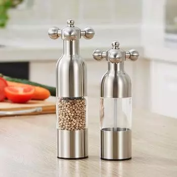 Ручная мельница для перца, современная мельница для перца с регулируемой грубостью помола, нержавеющая сталь, кухонные принадлежности