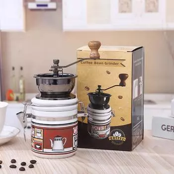 Ручная мельница для перца в стиле ретро + керамическая круглая герметичная банка, барабан для кофемолки + ручная кофемолка 85 x 175mm белый
