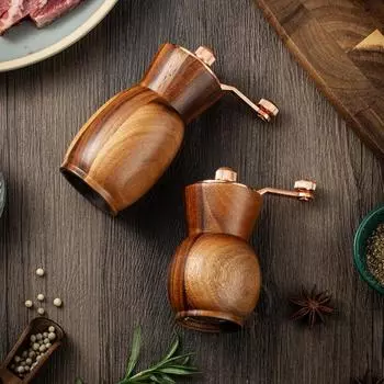 Ручная мельница для перца Yousheng, современная ручная мельница с корпусом из акации, металлической ручкой, керамическими лезвиями, ретро-мельница для соли для кухни 4Inch