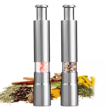 Ручная мельница для соли и перца, набор для нажима большого пальца, мельница для перца из нержавеющей стали, мельница для специй и соусов с металлическим держателем, кухонный инструмент