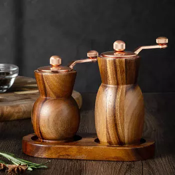 Ручная мельница для специй из 2 предметов, мельница для морской соли с поддоном, многоразовая мельница для перца