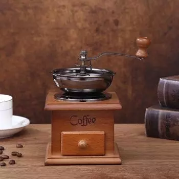Ручная мельница для зерен Кофемолка + бытовая мини-мельница для зерен Ретро Кофемашина в деревянной коробке Пять зерен и разная зерновая мельница 11.5x11.5x16cm коричневый
