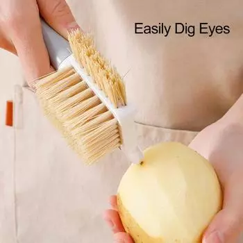 Ручная овощечистка 3-в-1 с тонкой щетиной, удобной ручкой, острым лезвием, щетка для чистки фруктов и овощей, товары для дома A белый