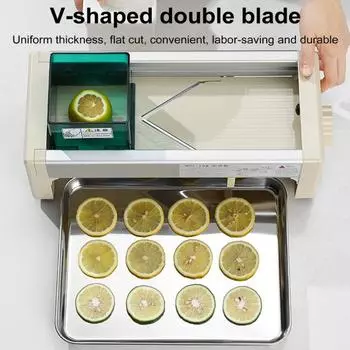 Ручная овощерезка для фруктов 1-15 мм, регулируемая толщина, резак для лимона, грейпфрута, лука, противоскользящее основание, острые лезвия, машина для нарезки ломтиками белый
