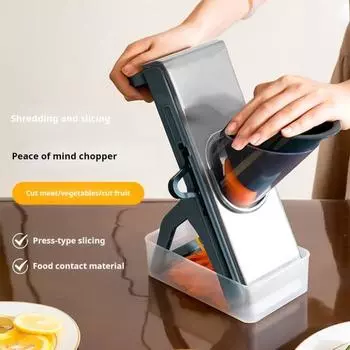 Ручная овощерезка с контейнером многофункциональная измельчитель салата для картофеля огурцов моркови серый