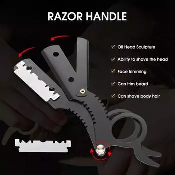 Ручная парикмахерская ручка бритвы с прямой головкой, яркий цвет, прочная антикоррозийная нержавеющая сталь чёрный