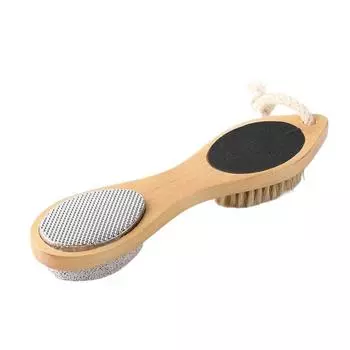 Ручная пилка для ног с деревянной ручкой и отверстием для подвешивания, нескользящая ручка, средство для удаления мозолей на ногах, для влажного и сухого использования, дизайн четыре в одном