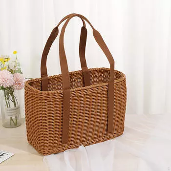 Ручная плетеная корзина для продуктовый контейнер универсальное украшение для дома с ручками для дома Small