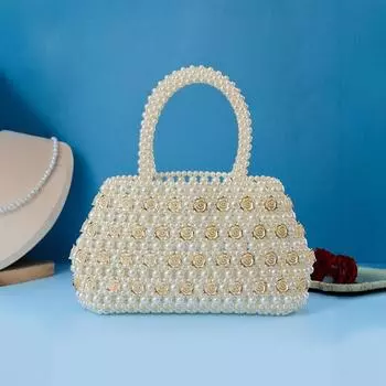 Ручная работа, бисерный цветок, жемчуг, женская сумка, ручная работа, плетеная вручную, жемчужная сумка 34-34-6cm