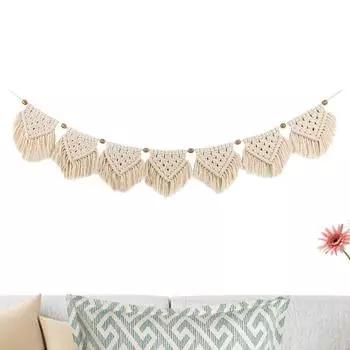 Ручная работа Бохо макраме гобелен настенный макраме макраме гирлянда баннер с деревянными бусинами домашнее настенное художественное украшение для квартиры бежевый
