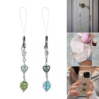 Ручная работа цепочка для телефона из бисера четыре листа клевера подвеска для мобильного телефона акриловое сердце брелок кулон аксессуар для телефонов сумка для ключей 1 синий