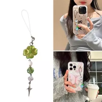 Ручная работа цепочка для телефона из бисера четыре листа клевера подвеска для мобильного телефона акриловый брелок кулон аксессуар для телефона ключ и сумка A