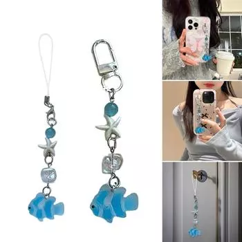 Ручная работа цепочка для телефона из бисера рыбка подвеска для мобильного телефона акриловый брелок подвеска для мобильного телефона съемный аксессуар для сумки 1