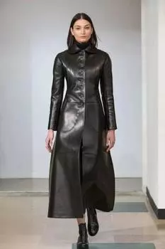 Ручная работа Черный Новый Женский Тренч Длинный Пальто Из Ягненка Кожа Повседневный Стильный Официально S чёрный